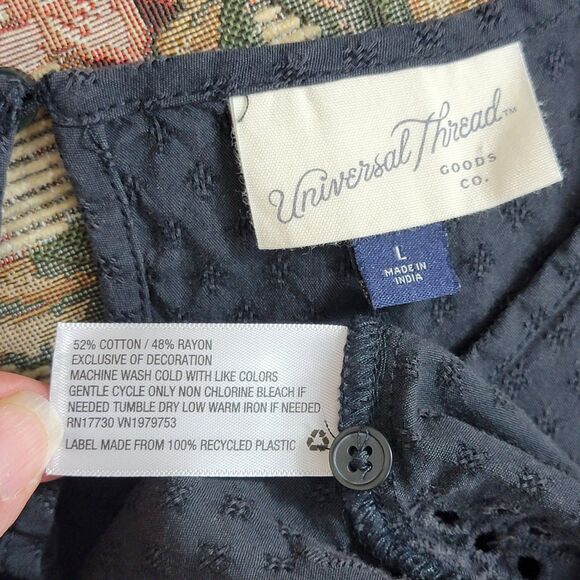 Universal Thread Dress Womens Large Black Eyelet Flared 3/4 Sleeve Knee Length - Picture 11 of 12